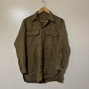 True Vintage WWII U.S. Army Wool Flannel Button Down Field Shirt Size 15x32